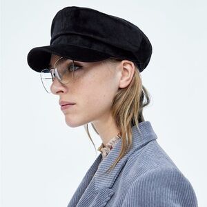 Zara Black Velvet News Boy Cap